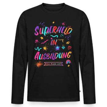 Superheld in Ausbildung - Ich kann das - Mut Kraft - Männer Premium Bio Langarmshirt - Schwarz - Vorne - Nico (187cm)