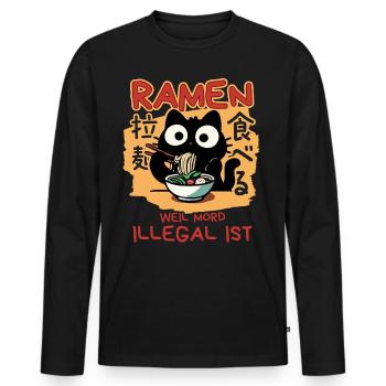 Ramen: Weil Mord illegal ist - Schwarze Katze - Männer Premium Bio Langarmshirt - Schwarz - Vorne - Nico (187cm)