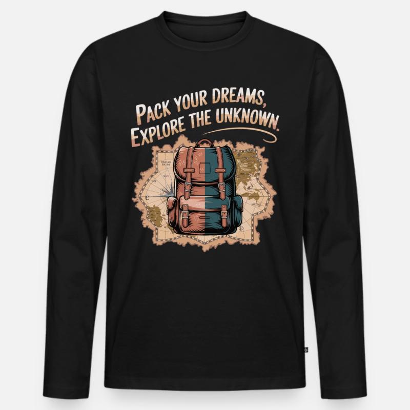 Träume packen, Abenteuer erleben - Männer Premium Bio Langarmshirt - Schwarz