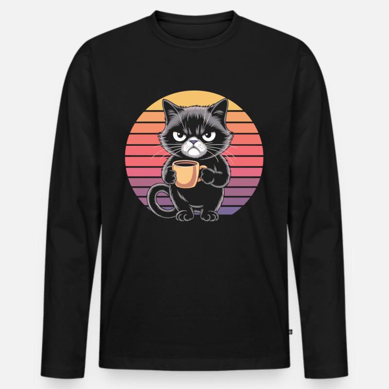 Morgenkatze mit Koffein - Männer Premium Bio Langarmshirt - Schwarz