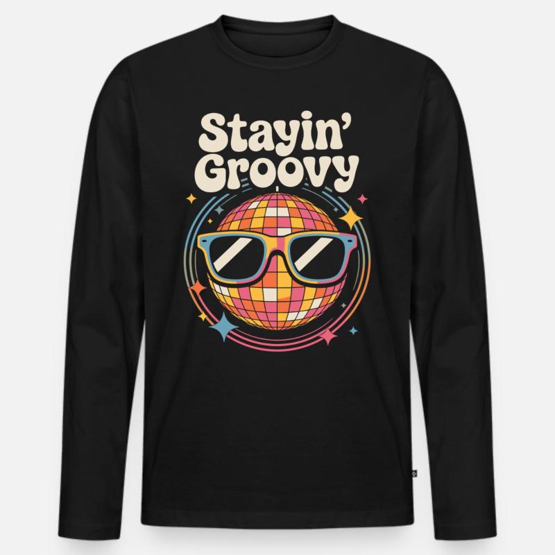 Bunte Diskokugel mit Sonnenbrille - Männer Premium Bio Langarmshirt - Schwarz