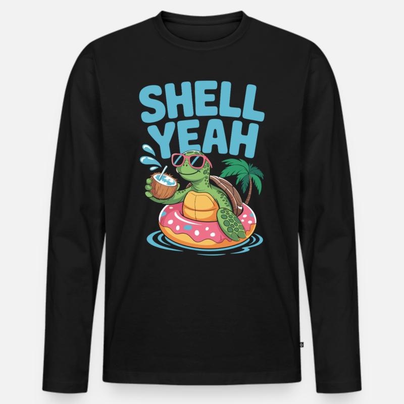 Sommer mit Stil – Turtle Time - Männer Premium Bio Langarmshirt - Schwarz