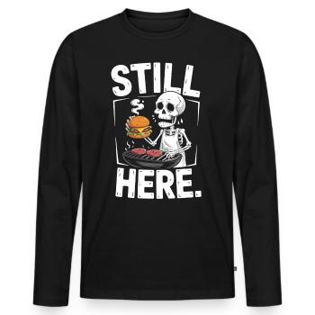 Lustiges Grill Skelett Shirt - Männer Premium Bio Langarmshirt - Schwarz - Vorne - Nico (187cm)