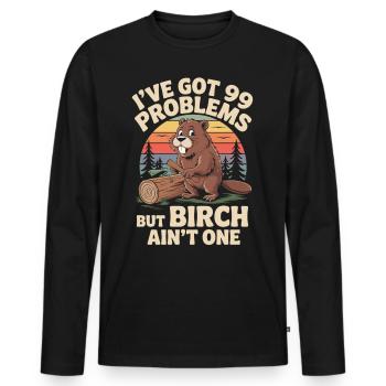 Lustiger Biber mit Birkenwitz - Männer Premium Bio Langarmshirt - Schwarz - Vorne - Nico (187cm)