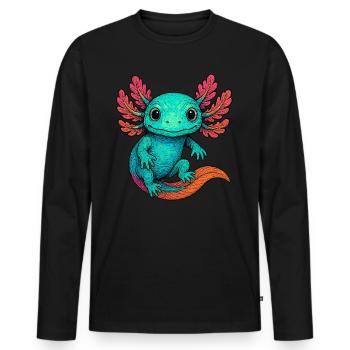 Axolotl, Colorful Axolotl - Men's Premium Organic Long Sleeve Shirt - black - Front - Nico (187cm)