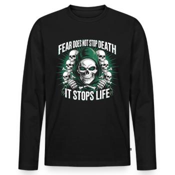Fear Stops Life Sensenmann - Männer Premium Bio Langarmshirt - Schwarz - Vorne - Nico (187cm)