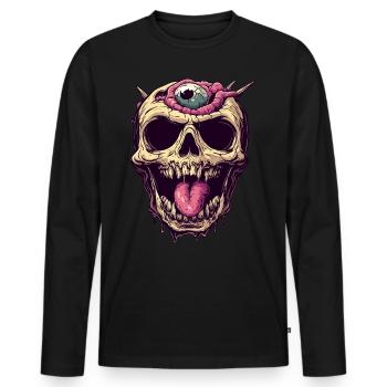 Crâne de zombie dégoûtant avec œil et langue - T-shirt manches longues Premium bio Homme - noir - Devant - Nico (187cm)