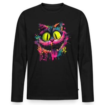 Colorful Psychedelic Cheshire Cat Street Art Style - Men's Premium Organic Long Sleeve Shirt - black - Front - Nico (187cm)