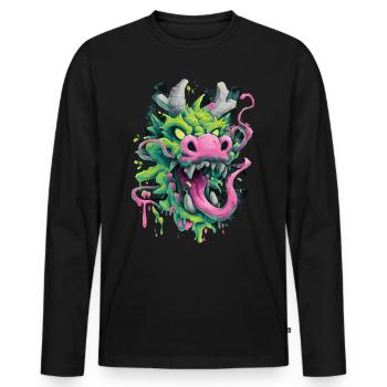 Tête de dragon psychédélique Japon Style Street Art - T-shirt manches longues Premium bio Homme - noir - Devant - Nico (187cm)