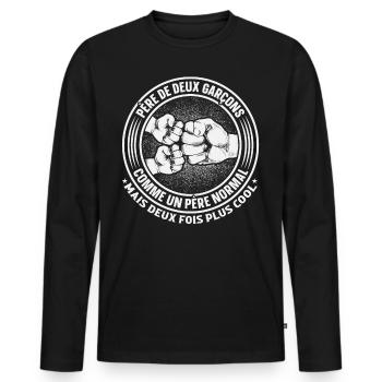 Père De Deux Garcons Papa Fête Des Pères - T-shirt manches longues Premium bio Homme - noir - Devant - Nico (187cm)