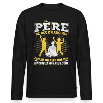 Père De Deux Garcons Papa Fête Des Pères - T-shirt manches longues Premium bio Homme - noir - Devant - Nico (187cm)