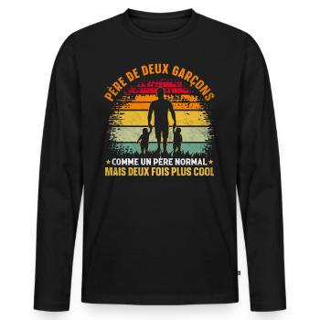 Père De Deux Garcons Papa Fête Des Pères - T-shirt manches longues Premium bio Homme - noir - Devant - Nico (187cm)