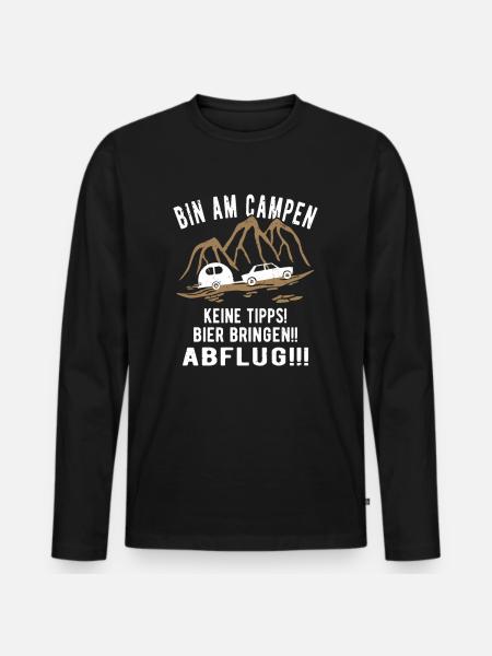 Bin am Campen Wohnwagen - Männer Premium Bio Langarmshirt - Schwarz