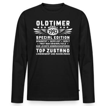 Oldtimer Jahrgang 1992 30. Geburtstag Geschenk Fun - Männer Premium Bio Langarmshirt - Schwarz - Vorne - Nico (187cm)