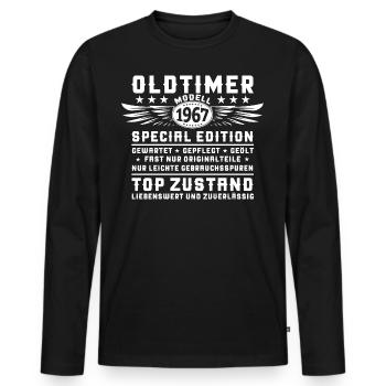 Oldtimer Jahrgang 1967 55. Geburtstag Geschenk Fun - Männer Premium Bio Langarmshirt - Schwarz - Vorne - Nico (187cm)