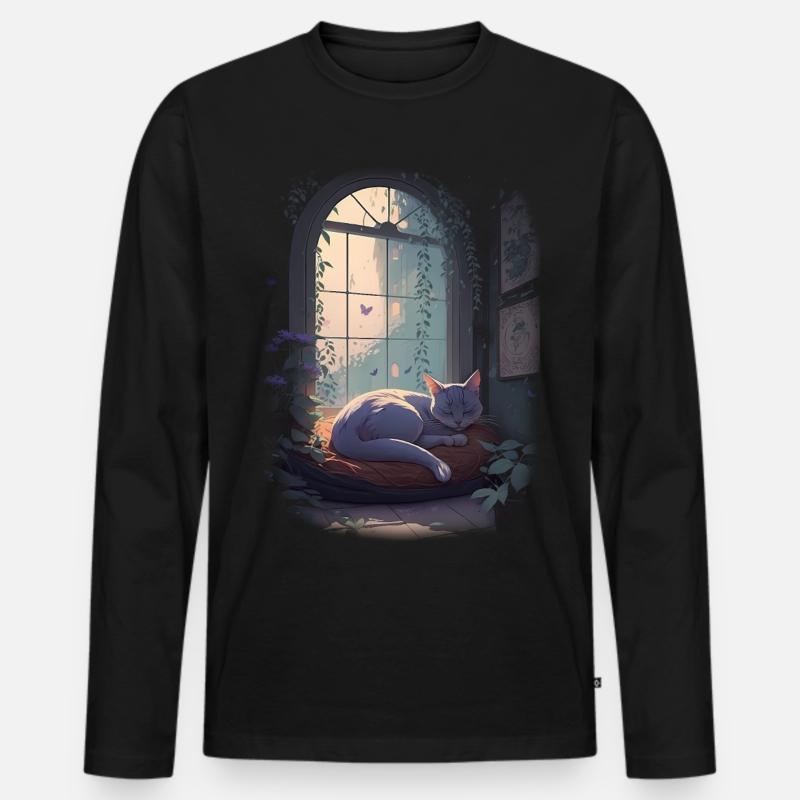 Schlafende Katze - Männer Premium Bio Langarmshirt - Schwarz