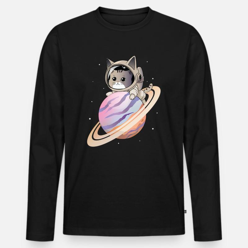 Weltraum-Katze - Männer Premium Bio Langarmshirt - Schwarz