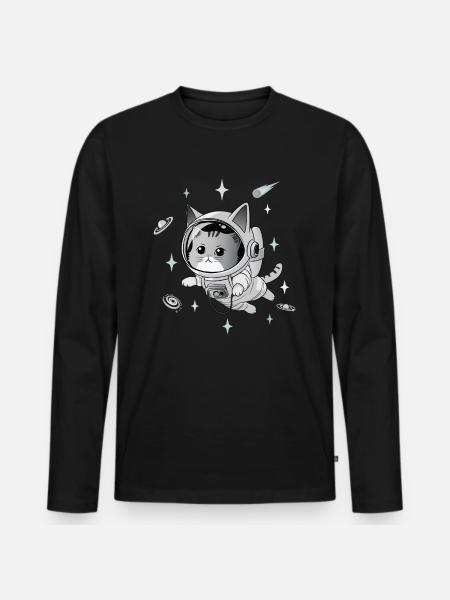 Astronaut Cat - Men's Premium Organic Long Sleeve Shirt - black