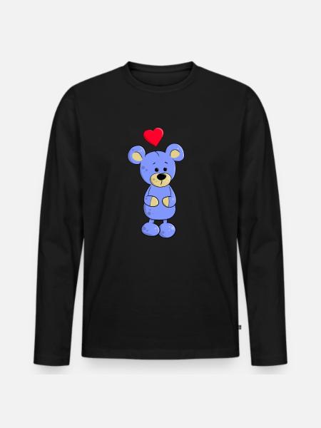 Cartoon Teddy Bear mit Herz Cartoon Bär - Männer Premium Bio Langarmshirt - Schwarz