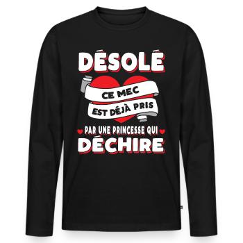 Mari Saint-Valentin Homme Fiancé Humour - T-shirt manches longues Premium bio Homme - noir - Devant - Nico (187cm)