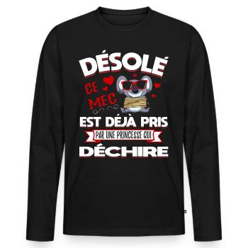 Désolé Saint-Valentin Homme Mari Humour - T-shirt manches longues Premium bio Homme - noir - Devant - Nico (187cm)