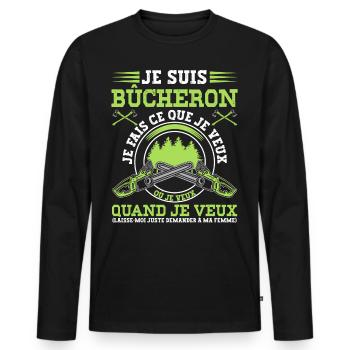 Drôle Bûcheron Homme Mari Bucheronnage Travail Du - T-shirt manches longues Premium bio Homme - noir - Devant - Nico (187cm)