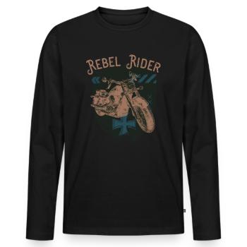 Rebel Rider Moto Vintage Rocker Motard - T-shirt manches longues Premium bio Homme - noir - Devant - Nico (187cm)