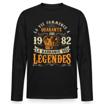 Anniv 40 ans Anniversaire 1982 - T-shirt manches longues Premium bio Homme - noir - Devant - Nico (187cm)