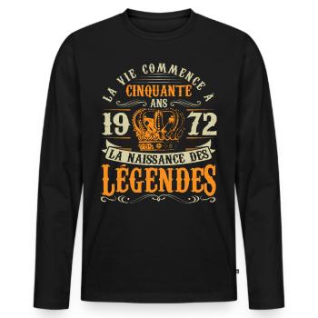 Anniv 50 ans Anniversaire 1972 - T-shirt manches longues Premium bio Homme - noir - Devant - Nico (187cm)