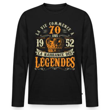 Anniv 70 ans Anniversaire 1952 - T-shirt manches longues Premium bio Homme - noir - Devant - Nico (187cm)