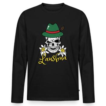 Lausbua Bayern Totenkopf Bayer Trachten - Männer Premium Bio Langarmshirt - Schwarz - Vorne - Nico (187cm)
