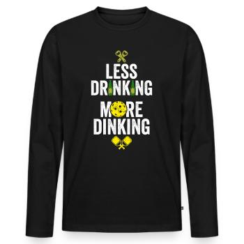 Less Drinking More Dinking Pickleball Padel Shirt - Männer Premium Bio Langarmshirt - Schwarz - Vorne - Nico (187cm)