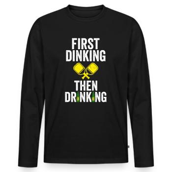 First Dinking Then Drinking Pickleball Padel Shirt - Männer Premium Bio Langarmshirt - Schwarz - Vorne - Nico (187cm)