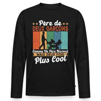 Père De Deux Garcons Papa Fête Des Pères - T-shirt manches longues Premium bio Homme - noir - Devant - Nico (187cm)