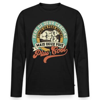 Père De Deux Garcons Papa Fête Des Pères - T-shirt manches longues Premium bio Homme - noir - Devant - Nico (187cm)