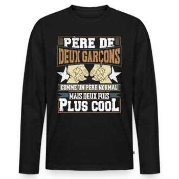 Père De Deux Garcons Papa Fête Des Pères - T-shirt manches longues Premium bio Homme - noir - Devant - Nico (187cm)