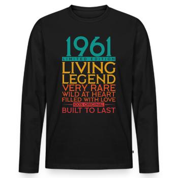 61ème anniversaire Cadeau Légende vivante 1961 - T-shirt manches longues Premium bio Homme - noir - Devant - Nico (187cm)