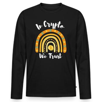 In Crypto We Trust Bitcoin Rainbow Krypto Shirt - Männer Premium Bio Langarmshirt - Schwarz - Vorne - Nico (187cm)