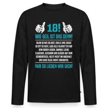 Vintage 18 Sohn Wie Geil Ist Das Denn 18ter 18. Ge - Männer Premium Bio Langarmshirt - Schwarz - Vorne - Nico (187cm)