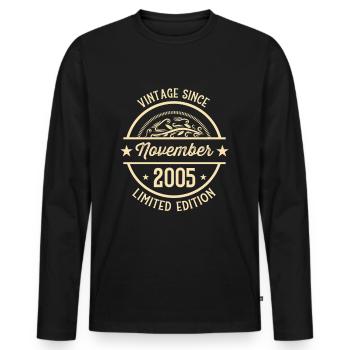Anniversaire Vintage depuis Novembre 2005 - T-shirt manches longues Premium bio Homme - noir - Devant - Nico (187cm)