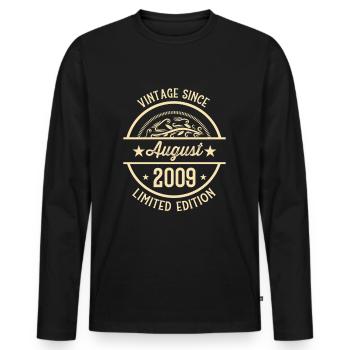 Anniversaire Vintage depuis août 2009 - T-shirt manches longues Premium bio Homme - noir - Devant - Nico (187cm)