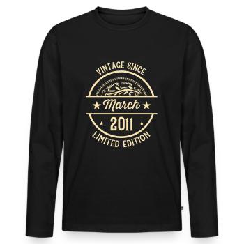 Anniversaire Vintage depuis Mars 2011 - T-shirt manches longues Premium bio Homme - noir - Devant - Nico (187cm)