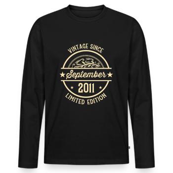 Anniversaire Vintage depuis Septembre 2011 - T-shirt manches longues Premium bio Homme - noir - Devant - Nico (187cm)