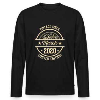 Anniversaire Vintage depuis mars 2020 - T-shirt manches longues Premium bio Homme - noir - Devant - Nico (187cm)