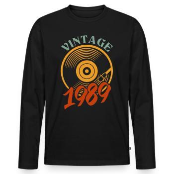 33 ans né en 1989 - T-shirt manches longues Premium bio Homme - noir - Devant - Nico (187cm)