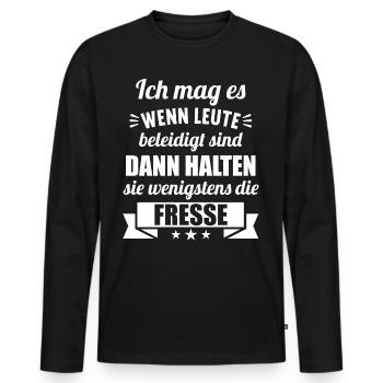 Ich mag es wenn Leute beleidigt sind halten Fresse - Männer Premium Bio Langarmshirt - Schwarz - Vorne - Nico (187cm)