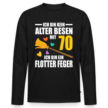 Alter Besen Junger Feger 70 Jahre 70. Geburtstag - Männer Premium Bio Langarmshirt - Schwarz - Vorne - Nico (187cm)