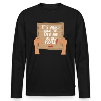 Drôle d’anniversaire Old People Shield Shirt - T-shirt manches longues Premium bio Homme - noir - Devant - Nico (187cm)