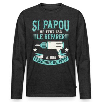 Papou Bricoleur Fete Des Grand Pères Papy - T-shirt manches longues Premium bio Homme - anthracite chiné - Devant - Nico (187cm)