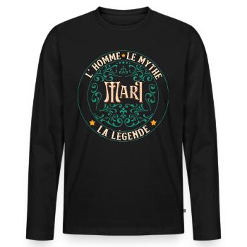 Mari L'Homme Le Mythe La Légende - T-shirt manches longues Premium bio Homme - noir - Devant - Nico (187cm)